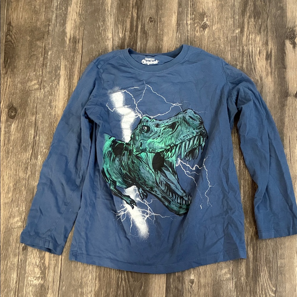 OshKosh B'gosh Blue Long-Sleeve Tee with Green Dinosaur Graphic